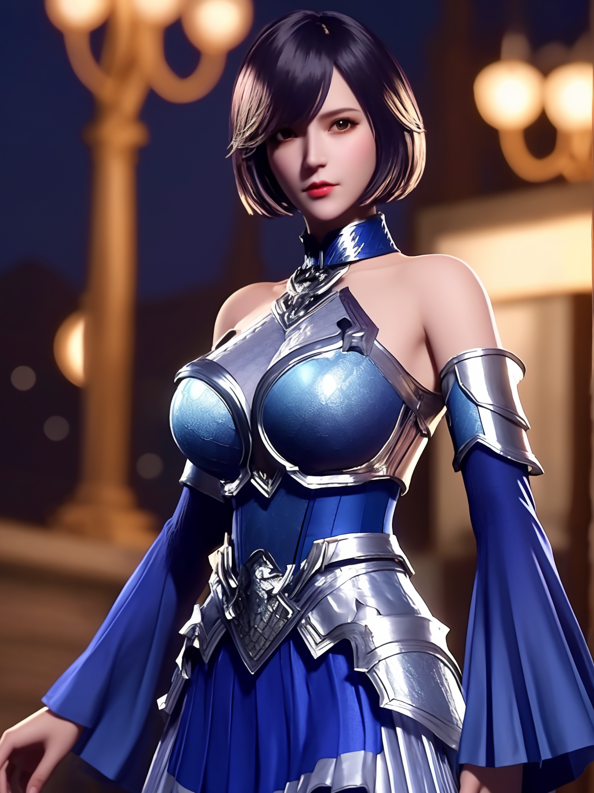 00085-2725098639-1girl,mature female,cityscape,night,looking at viewer,short hair,skirt,detached sleeves,metal trim,bare shoulders,collar,bare le.png